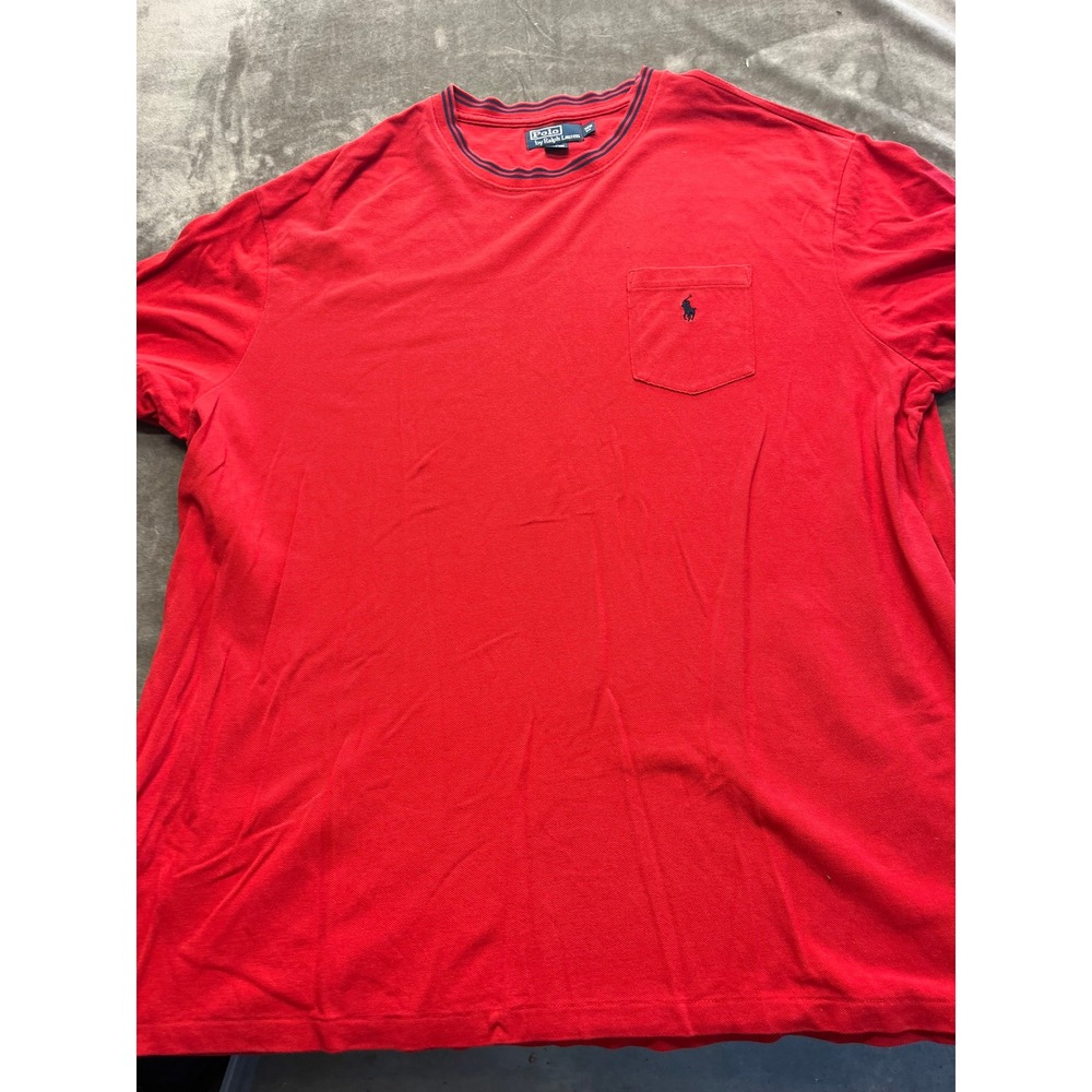 Polo Ralph Lauren Mens 3XB Red Pique Pocket T-Shirt Striped Trim Big & Tall